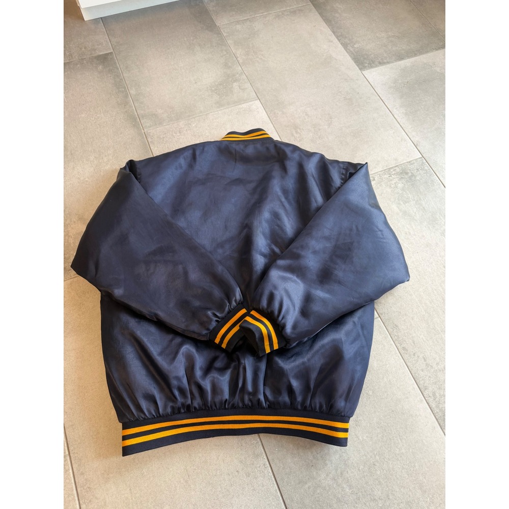 Vintage Source New York Michigan Wolverines Satin Varsity Bomber Jacket Navy L - Picture 6 of 7